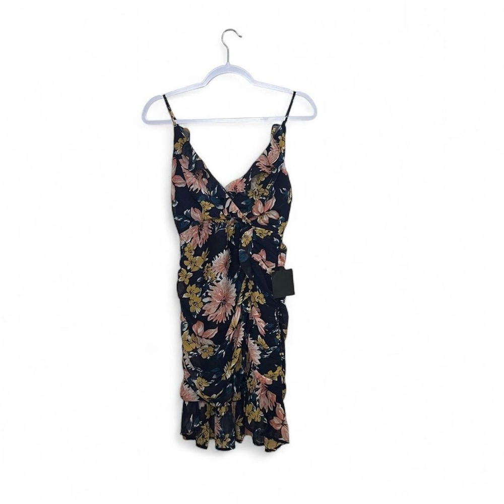 Lulus Navy Floral Ruffle Mini Dress Date Night Cocktail Party S - Picture 2 of 8